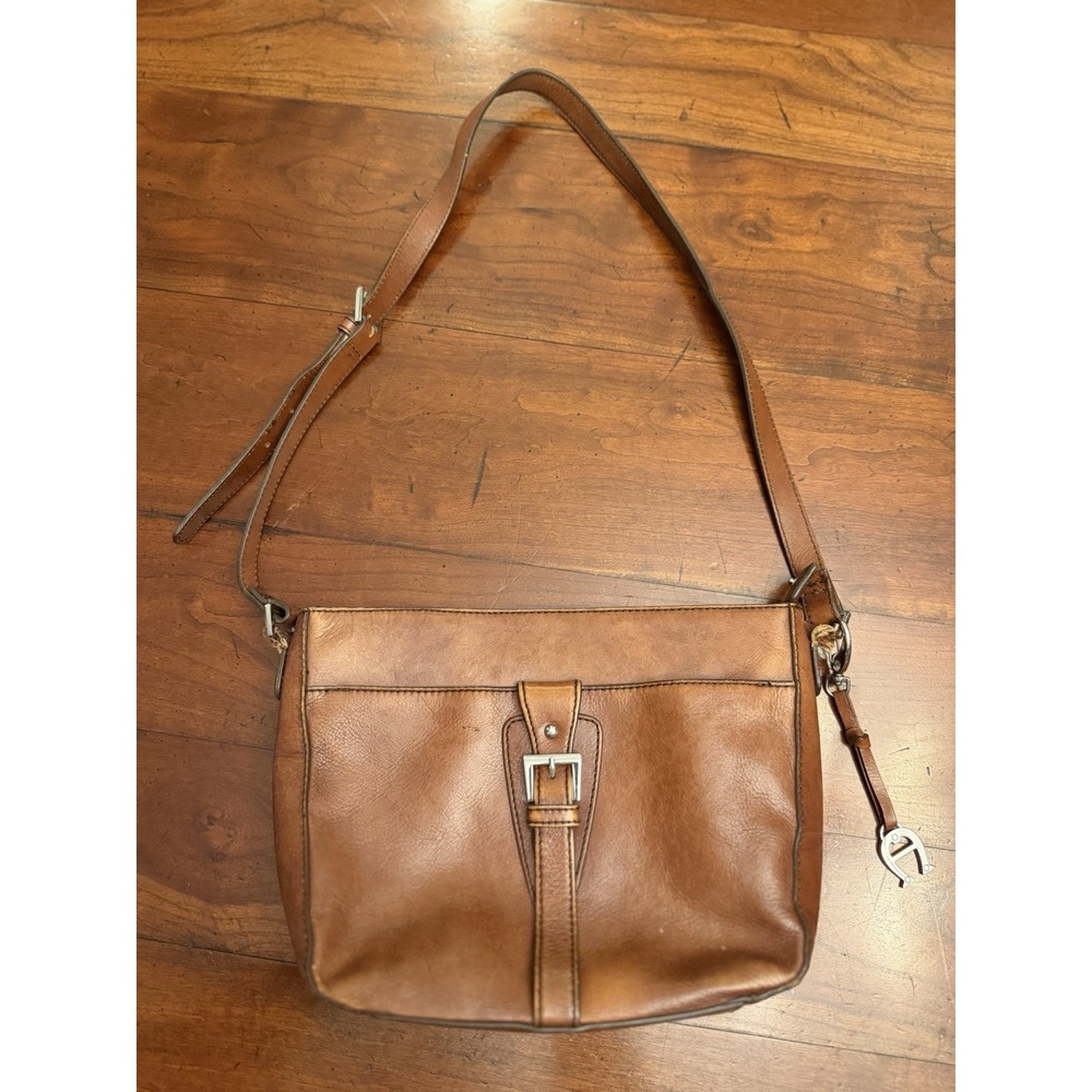 Vintage Etienne Aigner Brown Leather Crossbody Shoulder Bag Purse Buckle Accent